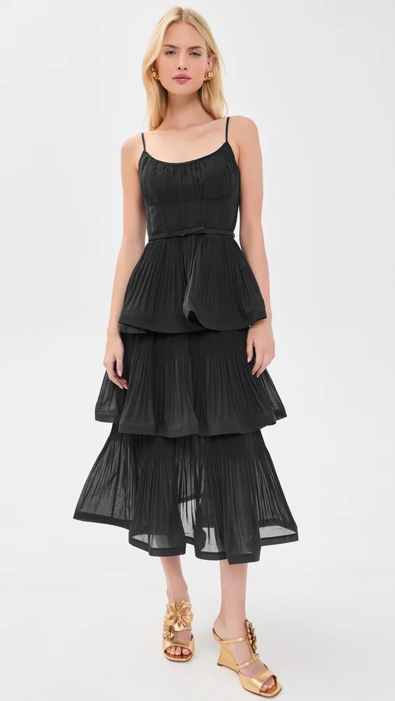 Pleated Tiered Midi Dress