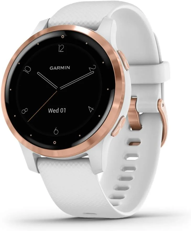 Garmin vivoactive 4S Smaller-Sized GPS Smartwatch, Rose Gold/White Band