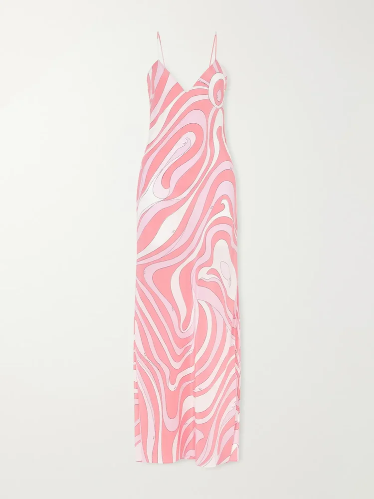 Printed silk-twill maxi dress