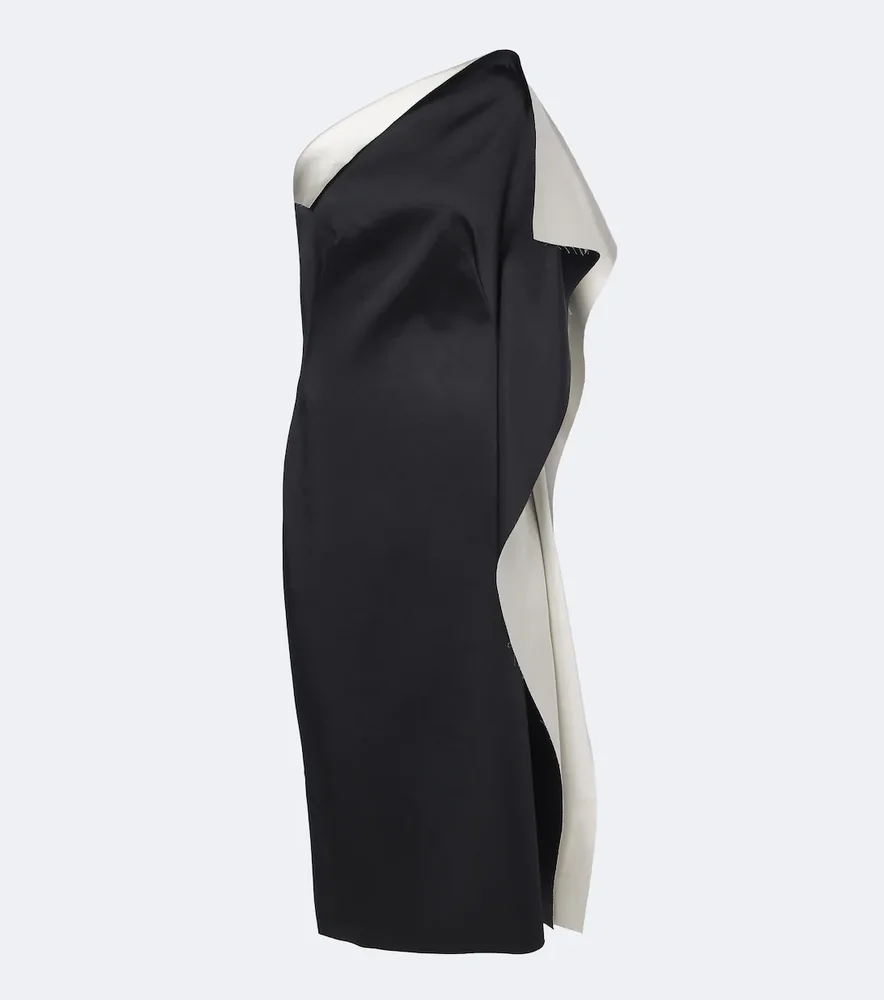 Draped one-shoulder satin cocktail dress