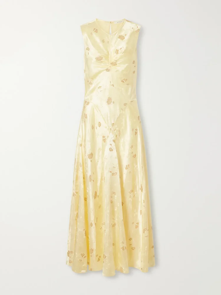 Ginette paneled floral satin-jacquard midi dress