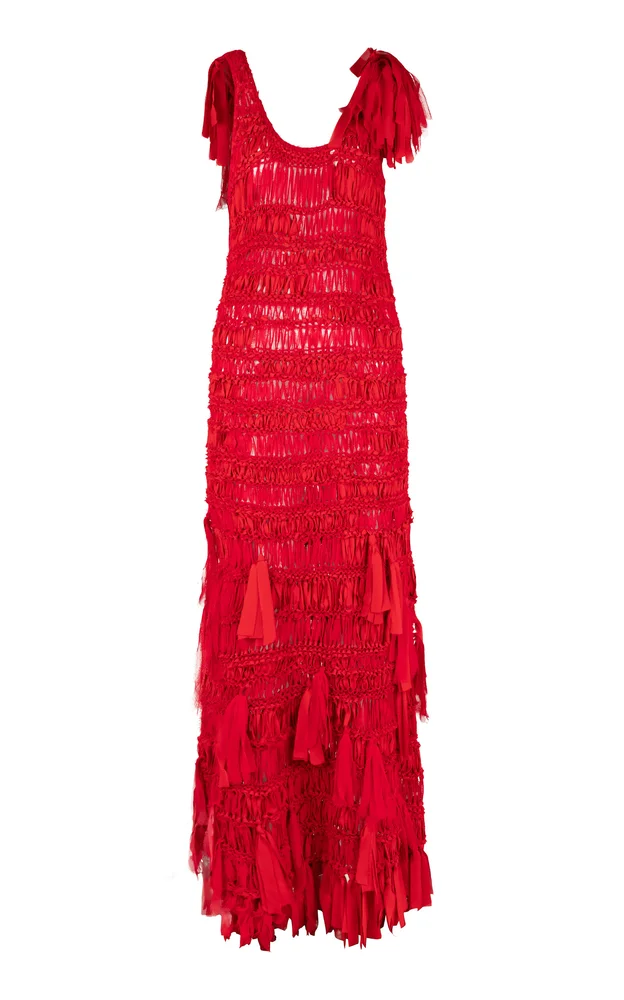 Juanita Tassel-Embellished Woven Silk Maxi Dress