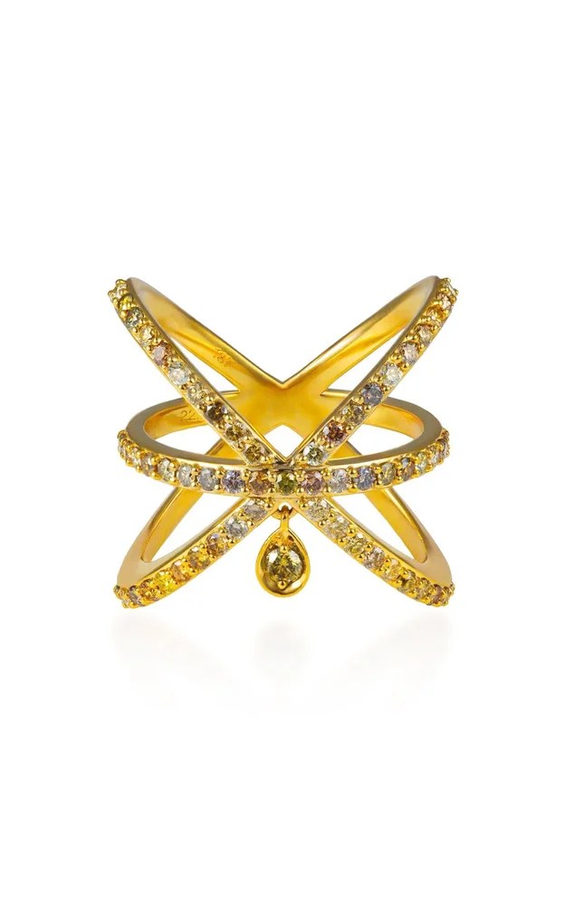 Fancy Colored Orbit 18K Yellow Gold Diamond Ring
