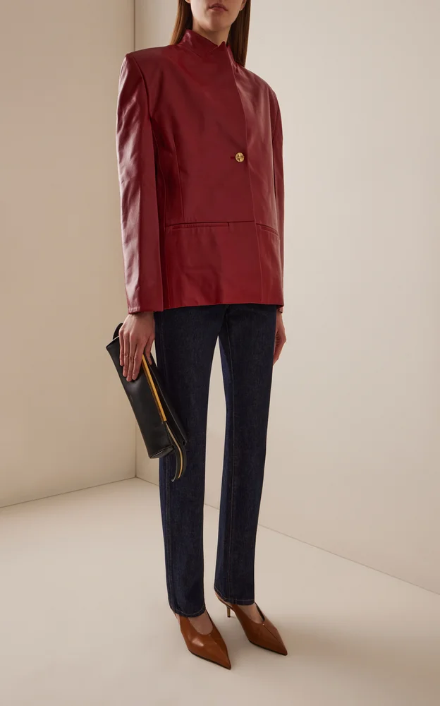 Dolso Cape-Sleeve Plonge Leather Jacket