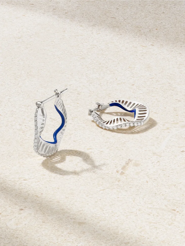 Wave 18-karat white gold, enamel and diamond earrings