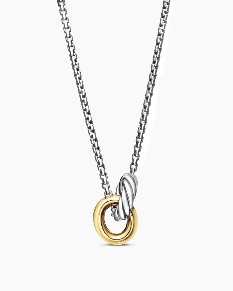davidyurman.com Petite Cable Linked Necklace in Sterling Silver with 14K Yellow Gold, 15mm