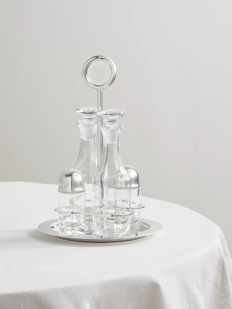 Vertigo crystal and silver-plated condiment set