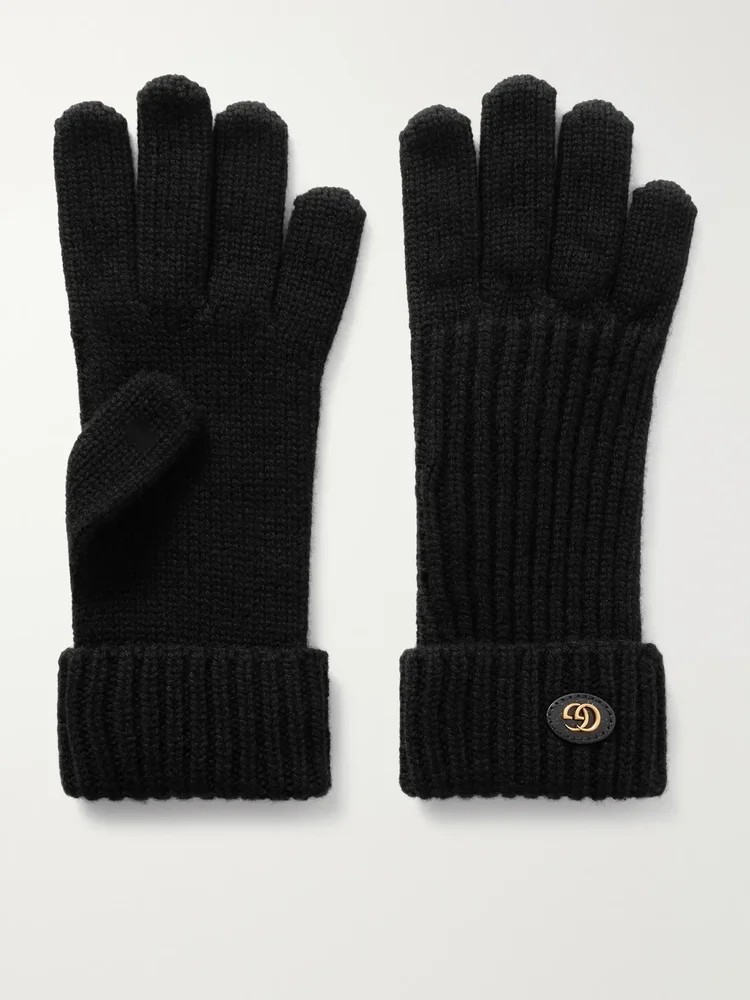 Embellished leather-trimmed wool and cashmere-blend gloves