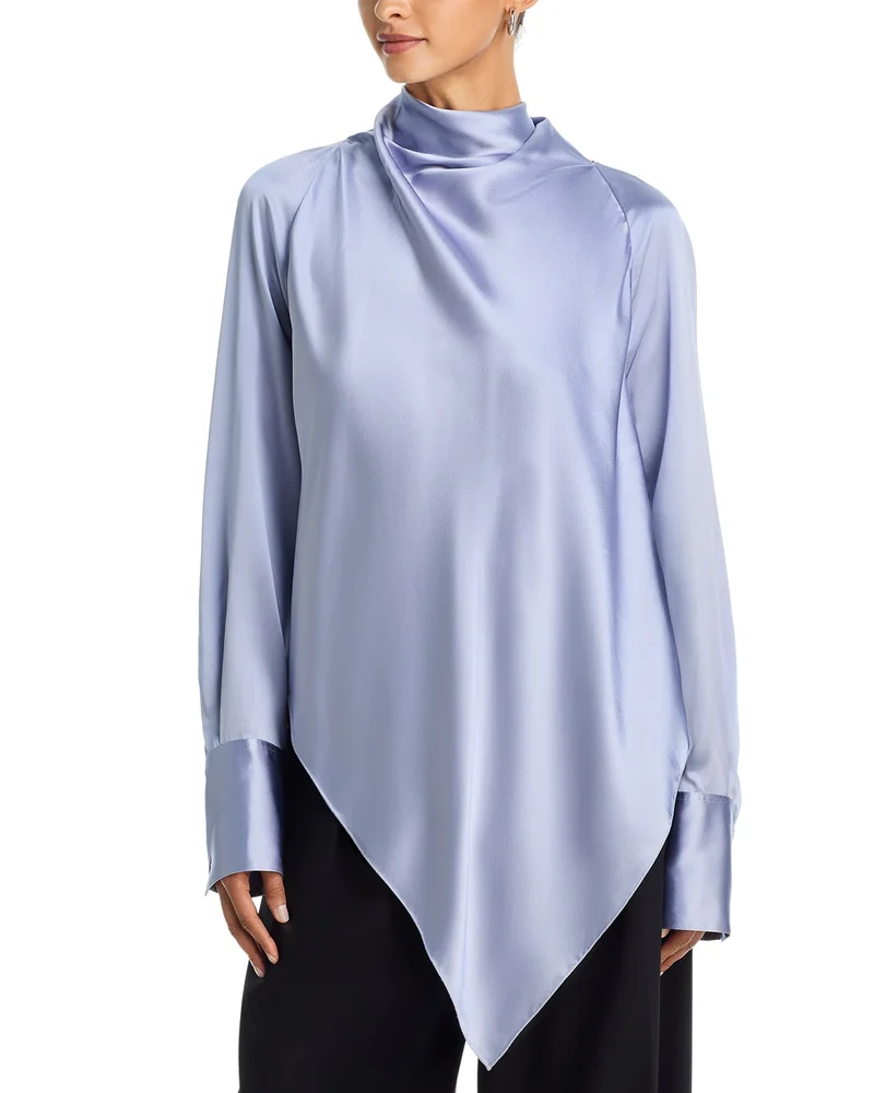 Tie Neck Long Sleeve Silk Top