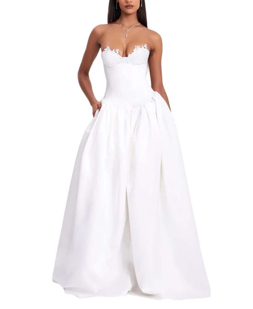 Naila Lace Trim Strapless Drop Waist Wedding Gown