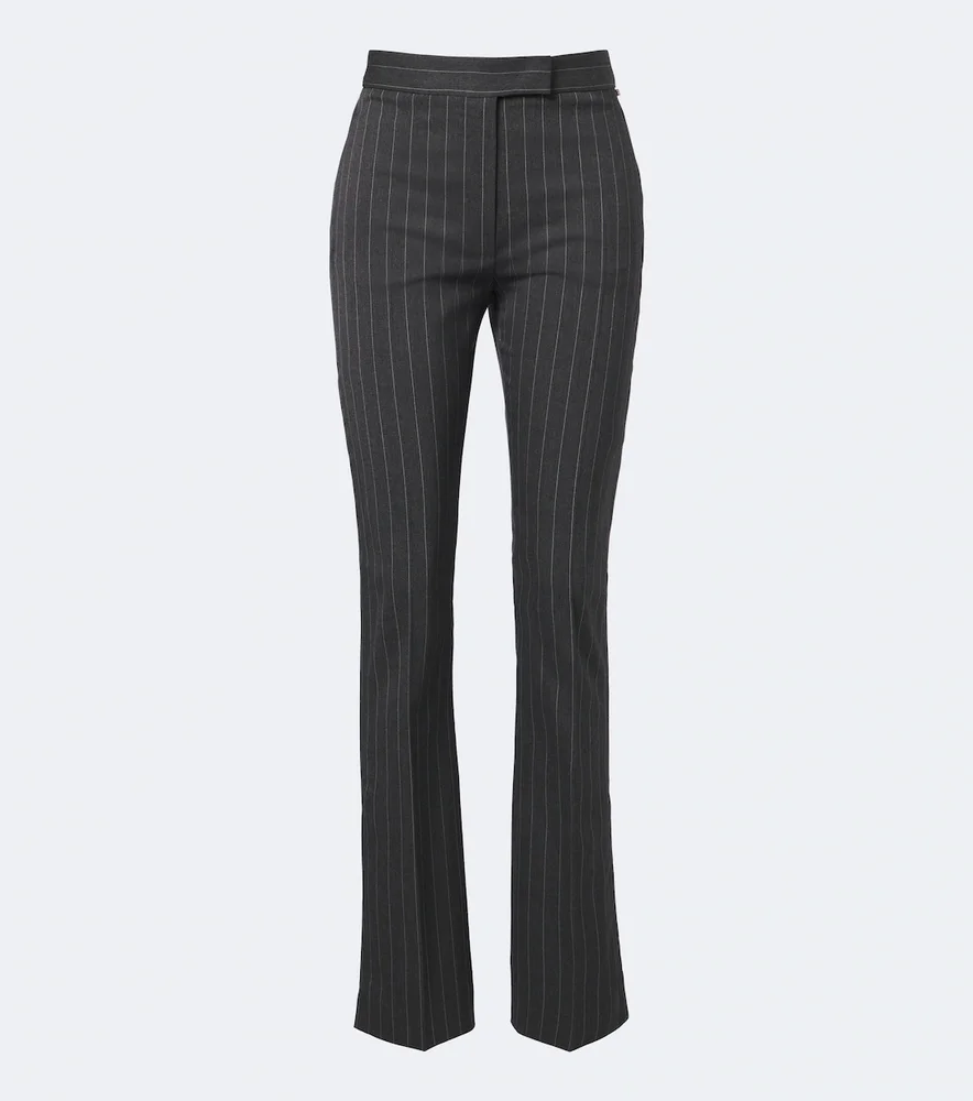 Pinstriped wool-blend flared pants