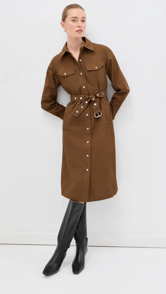 Belted Utility Midi Shirt Dress