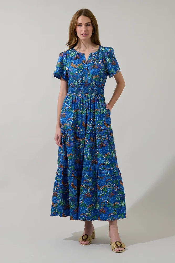 Sugarlips Ruya Floral Palmer Poplin Tiered Maxi Dress