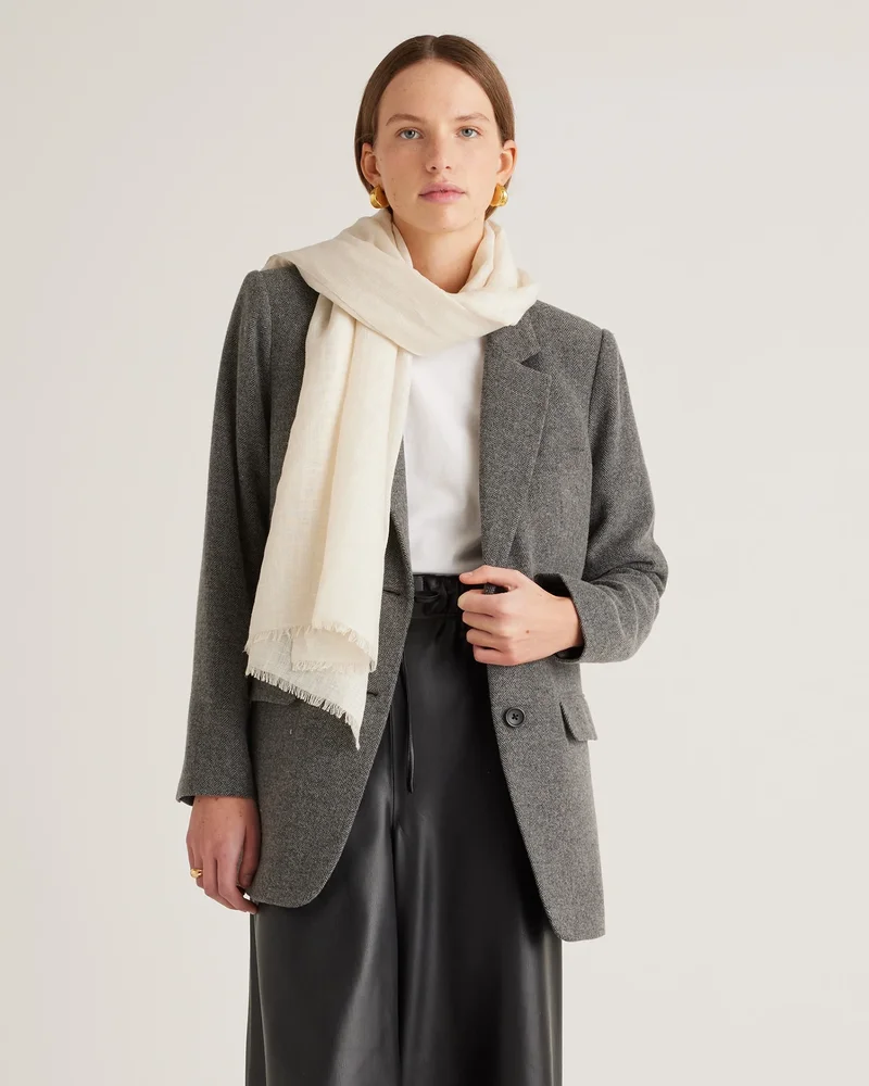 Lightweight Linen Silk Cashmere Scarf in Ivory