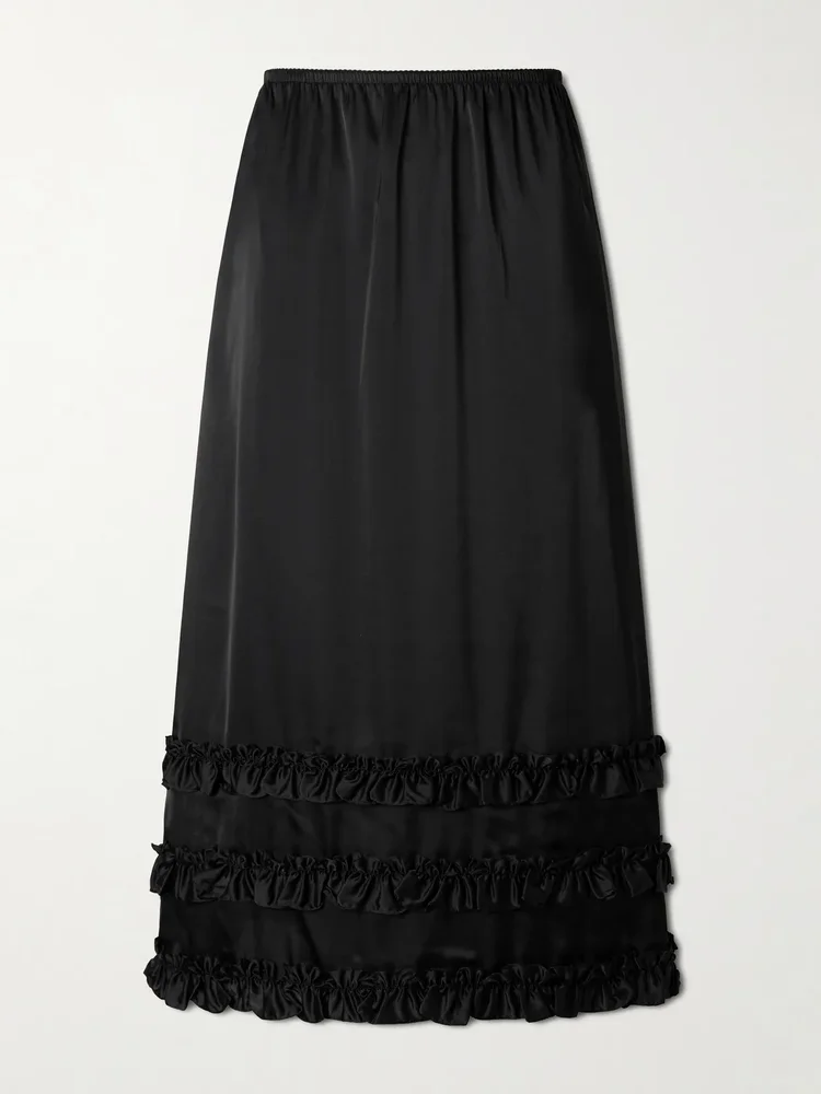 Ruffled satin midi skirt