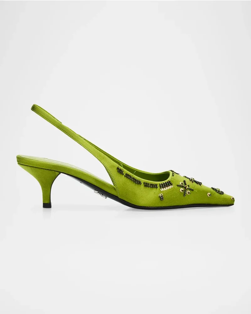 55mm Ricami Embellished Satin Slingback Pumps