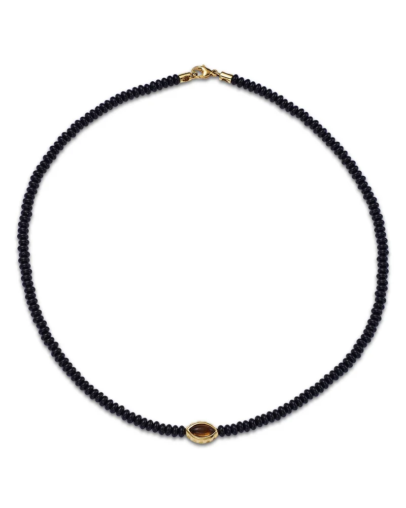 14K Yellow Gold Citrine Eye of the Idol & Onyx Bead Collar Necklace, 19"