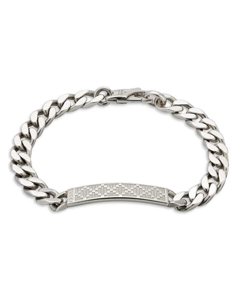 Sterling Silver Diamante Pattern ID Curb Link Bracelet