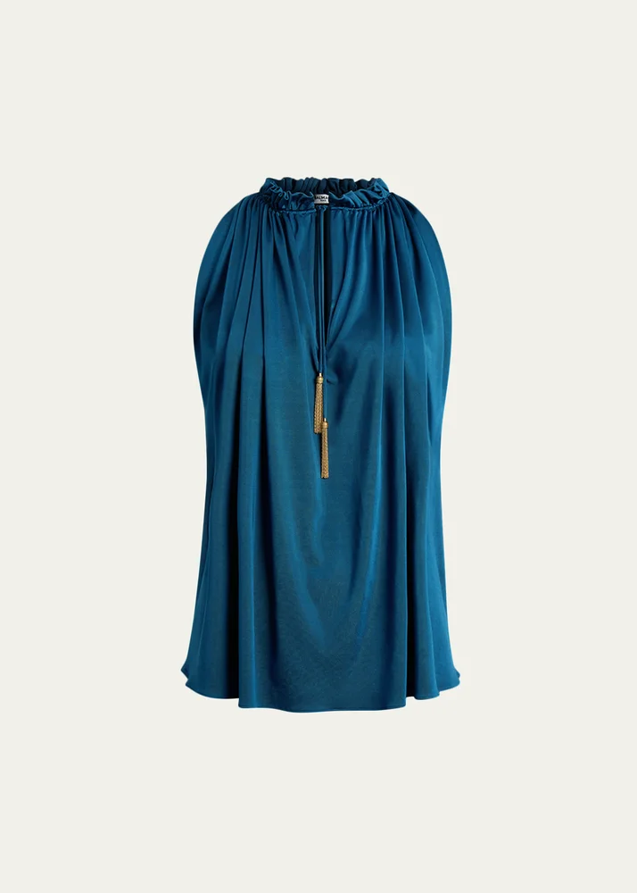 Sleeveless Tassel Gathered Jersey Halter Top
