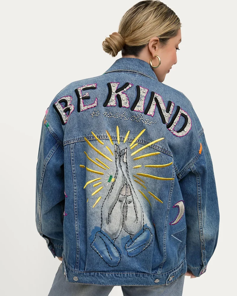 Cool To Be Kind Embroidered Denim Jacket