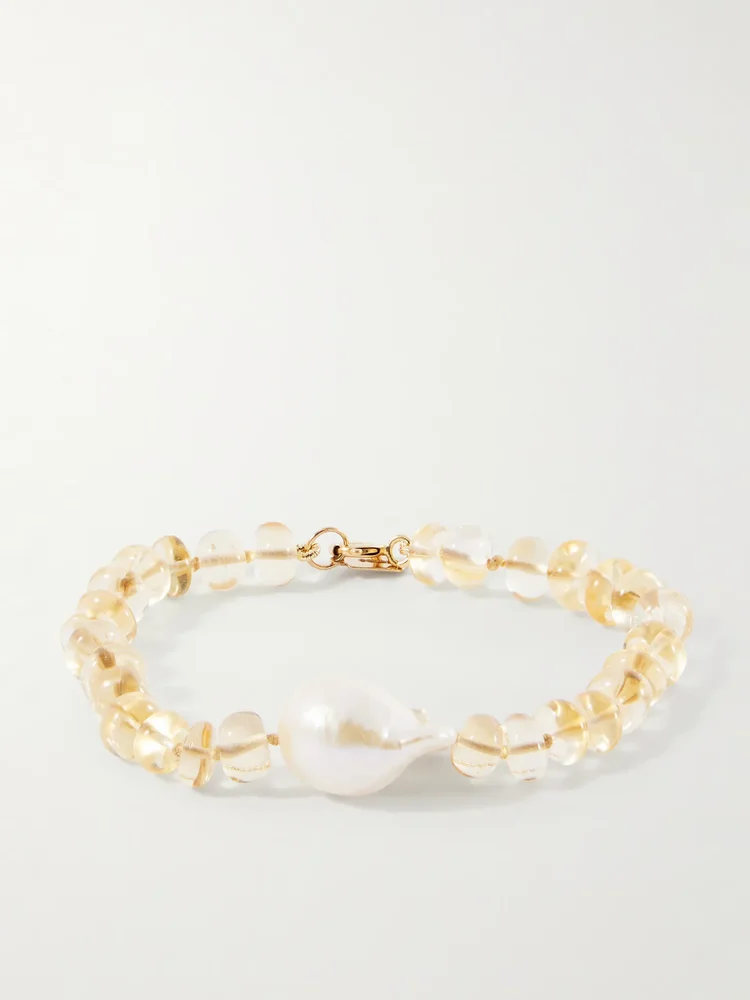 Sunsalt Baroque 14-karat gold, citrine and pearl beaded bracelet