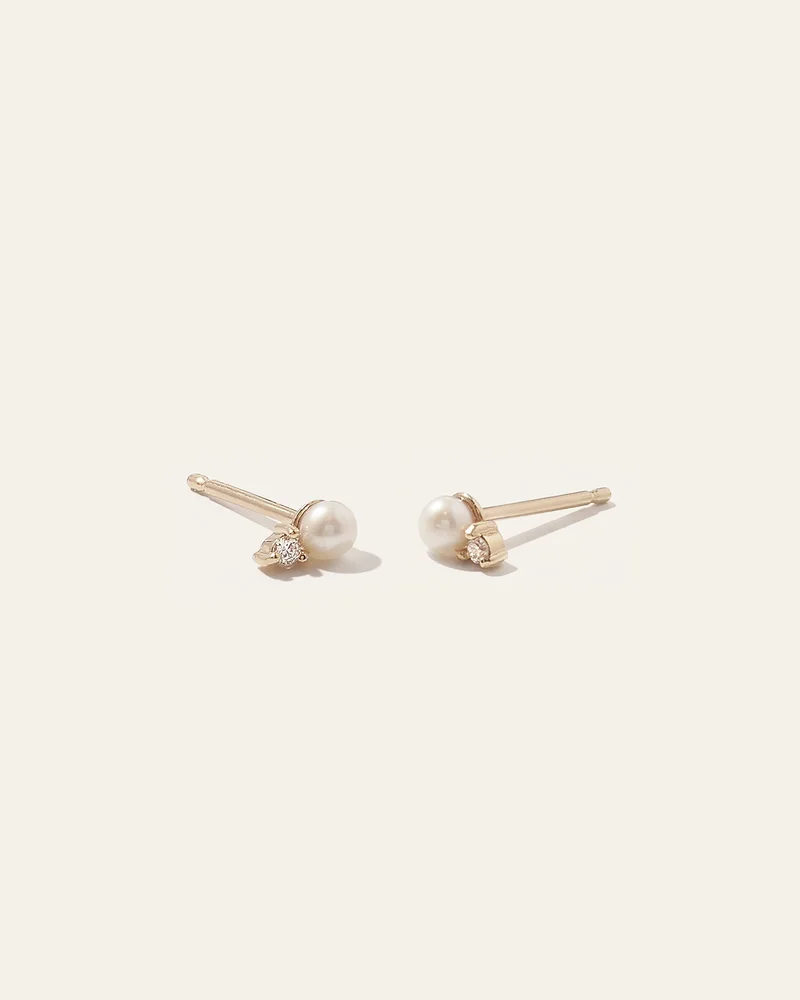 14K Gold Pearl and Diamond Petite Odette Studs in Yellow Gold