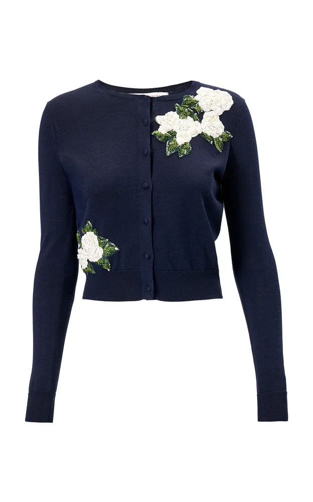 Floral-Embroidered Silk-Blend Cardigan