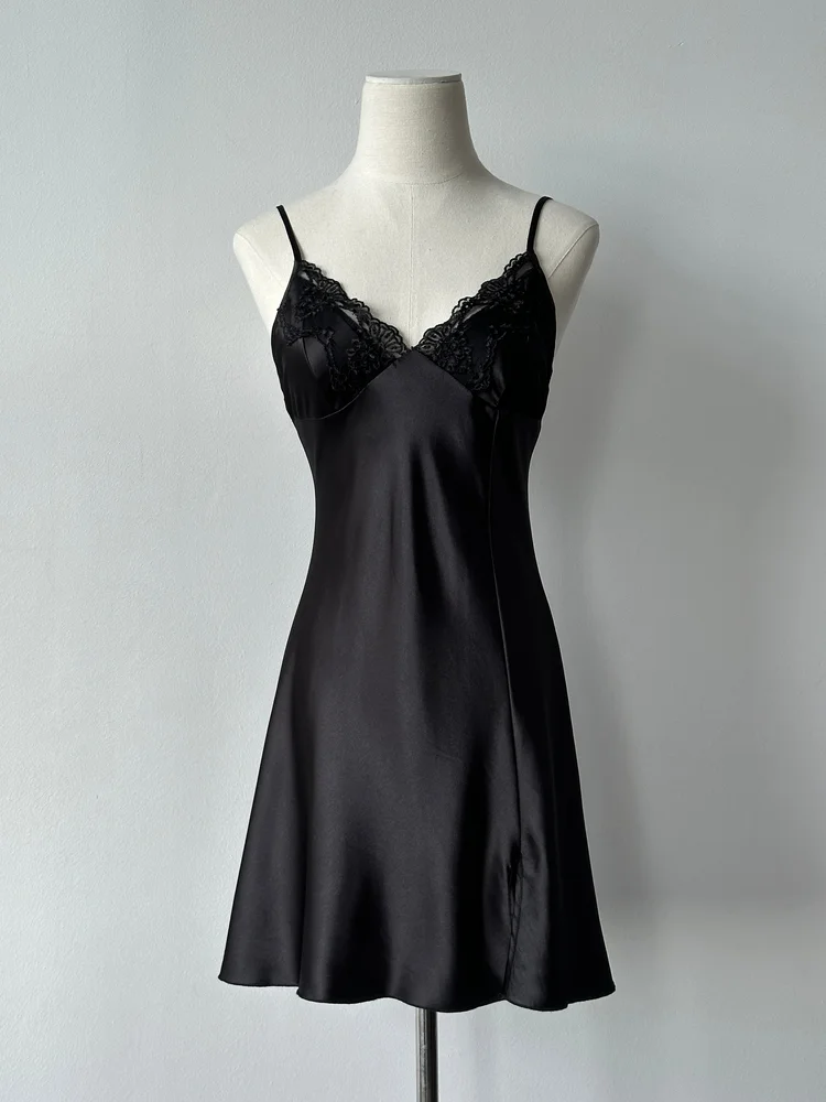 Vintage 2000s Satin Lace Sleevless Mini Slip Fitted Dress - XS