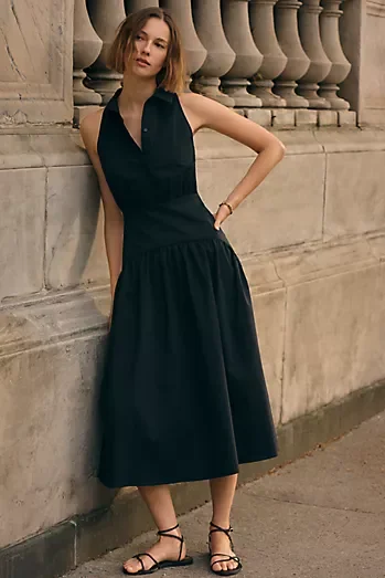 Tobie Drop-Waist Midi Shirtdress by Exquise