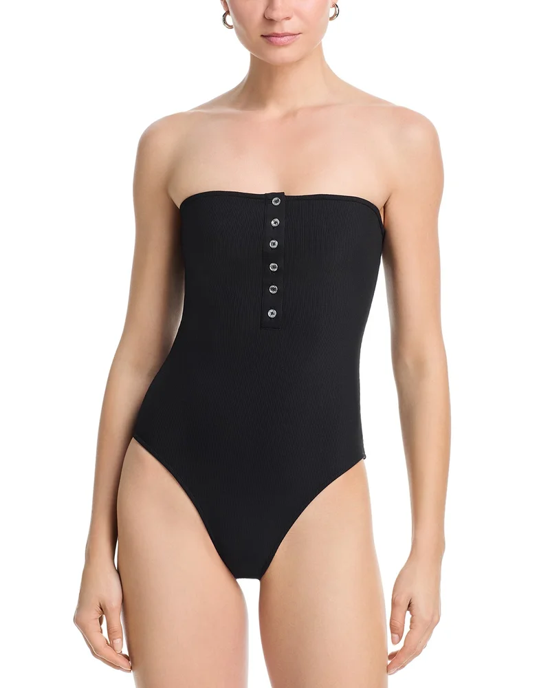 Ribbed Strapless One Piece Swimsuit