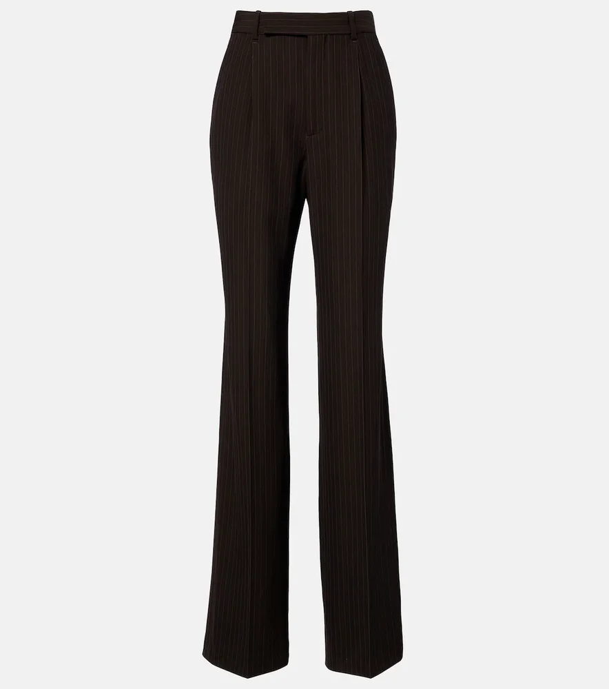 Pinstripe wool-blend wide-leg pants