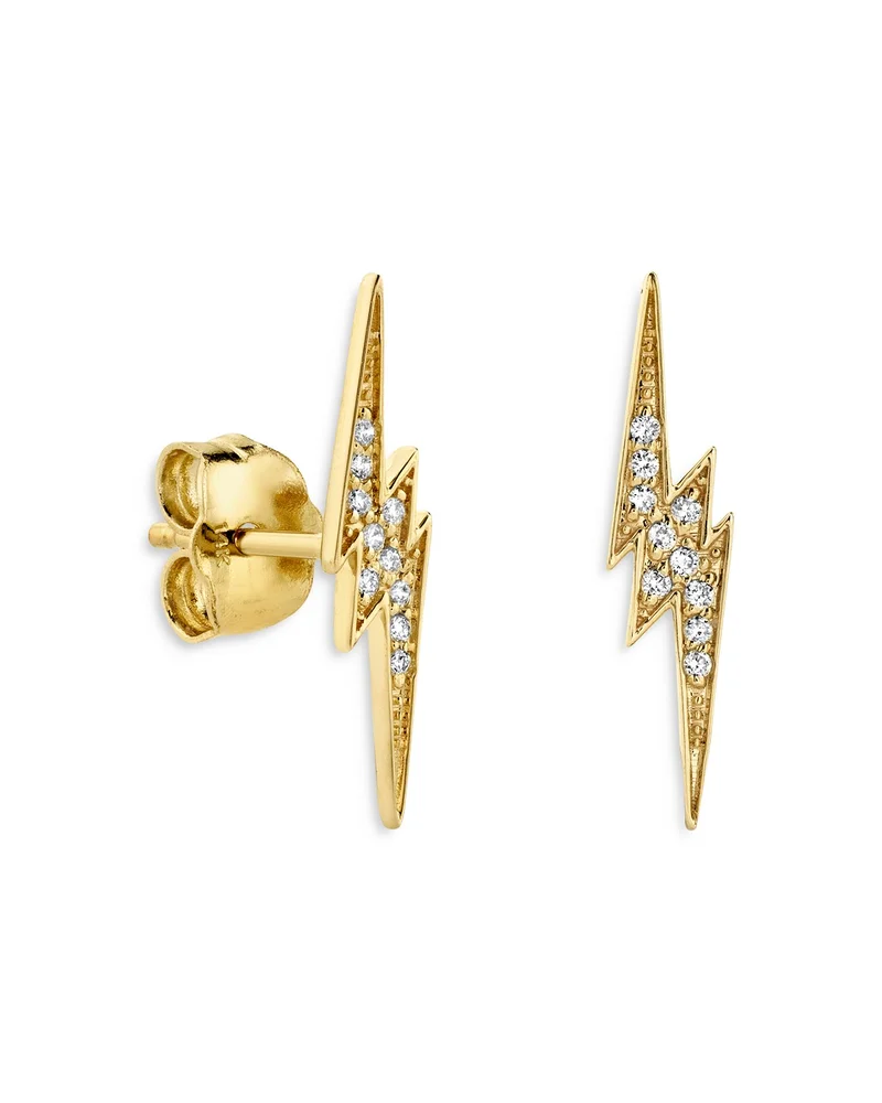 14K Yellow Gold Diamond Lightning Bolt Stud Earrings