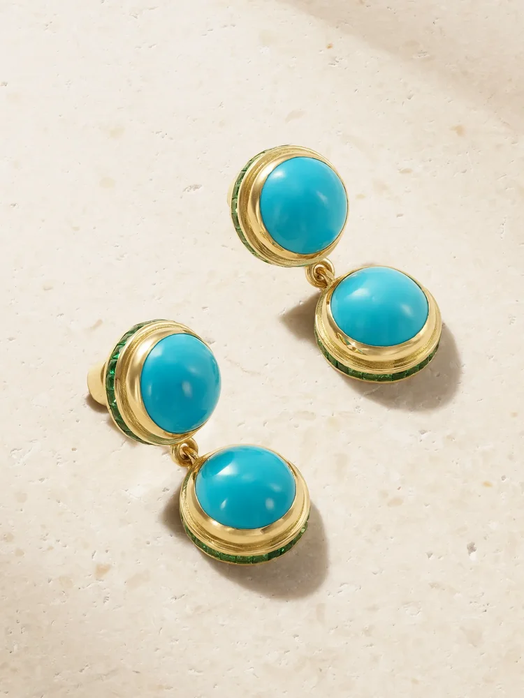 18-karat gold, turquoise and tsavorite earrings