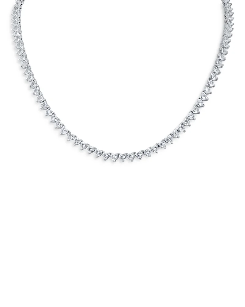 Heart Shape Cubic Zirconia Tennis Necklace in Rhodium Plated, 16"