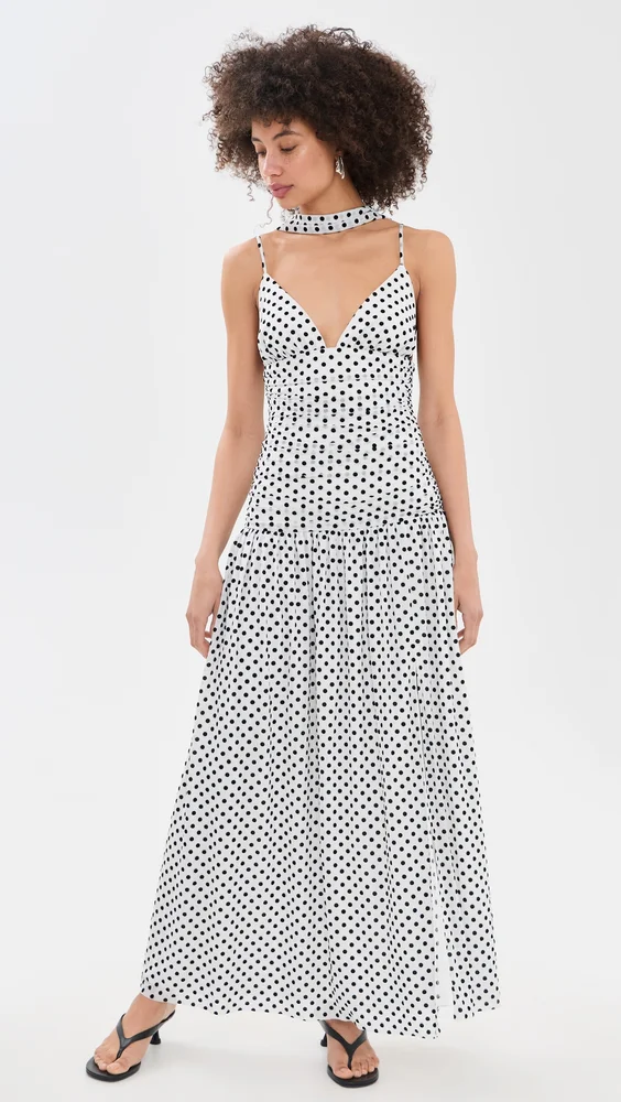 Spot Mesh Maxi Dress with Scarf