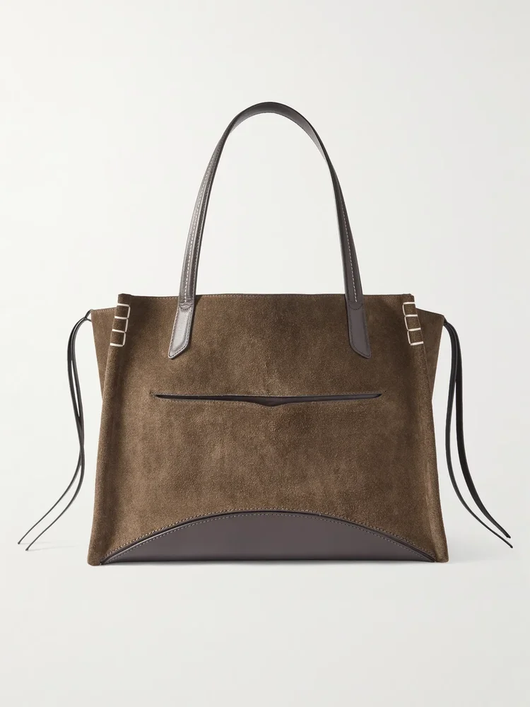 Loafer Cabas tasseled leather-trimmed suede shoulder bag