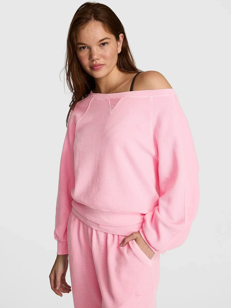 Wondersoft Waffle-Knit Off-The-Shoulder Sweatshirt