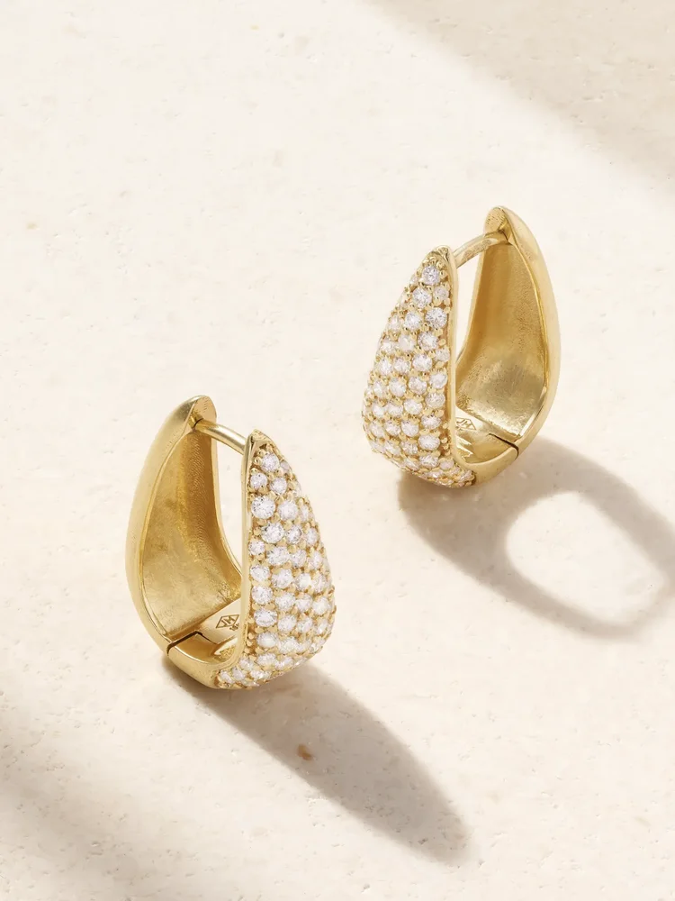 Mini Elongated Teardrop 18-karat gold diamond hoop earrings