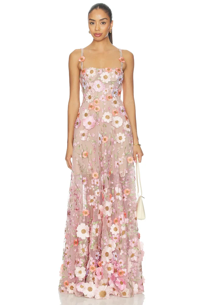 Venice 3d Floral Jasmine Maxi Gown