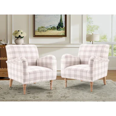 29" Wide Traditional Plaid Upholstered Armchair With Solid Wood Legs