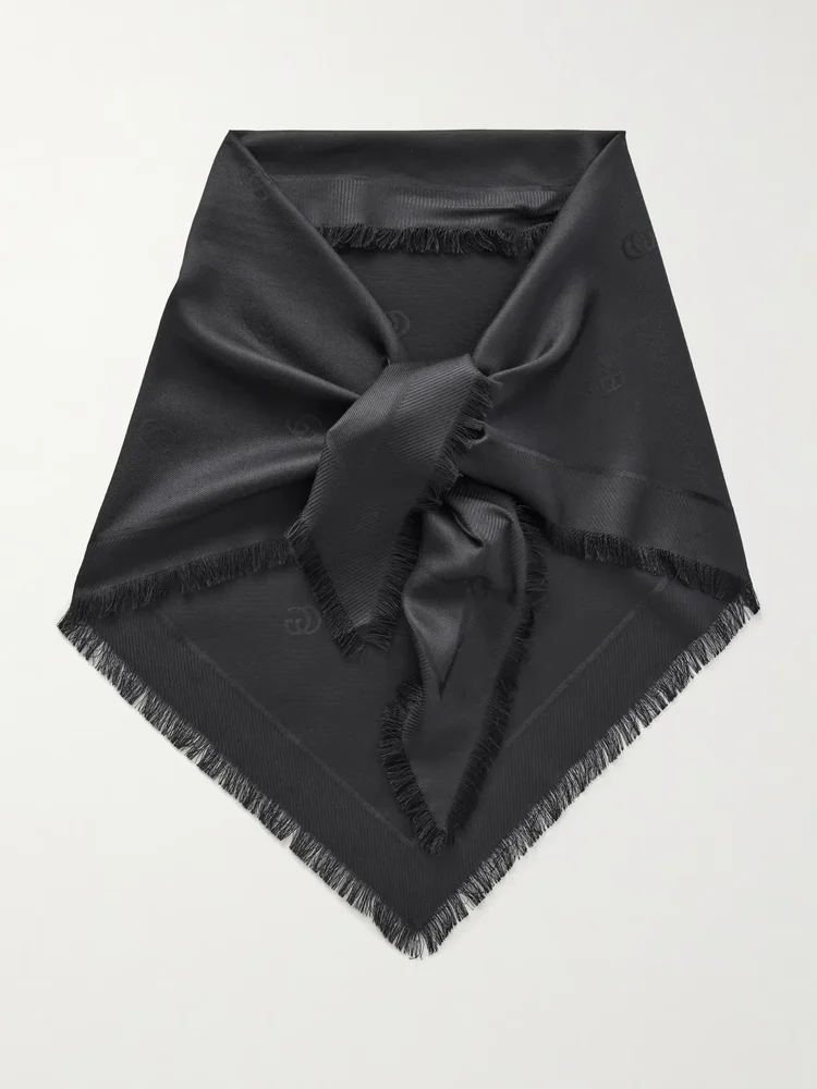 fringed silk and wool blend scarf