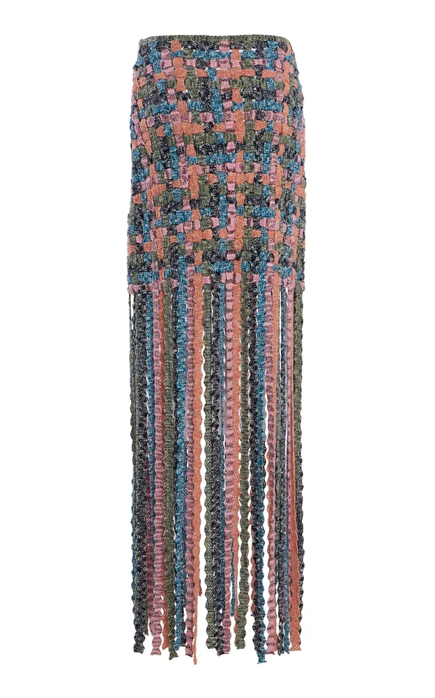 Gais Fringed Macramé Cotton Knit Skirt