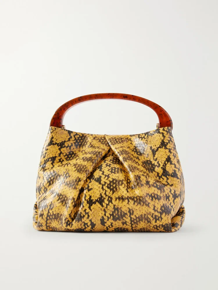 Snake-effect leather clutch