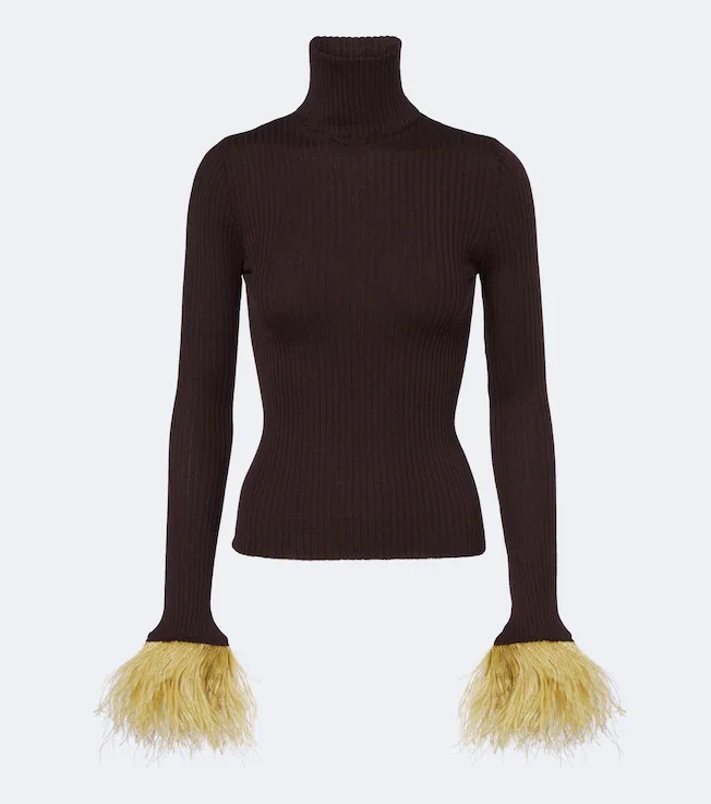 Feather-trimmed cashmere and silk top
