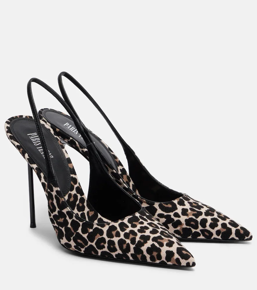 Lidia leopard-print canvas slingback pumps