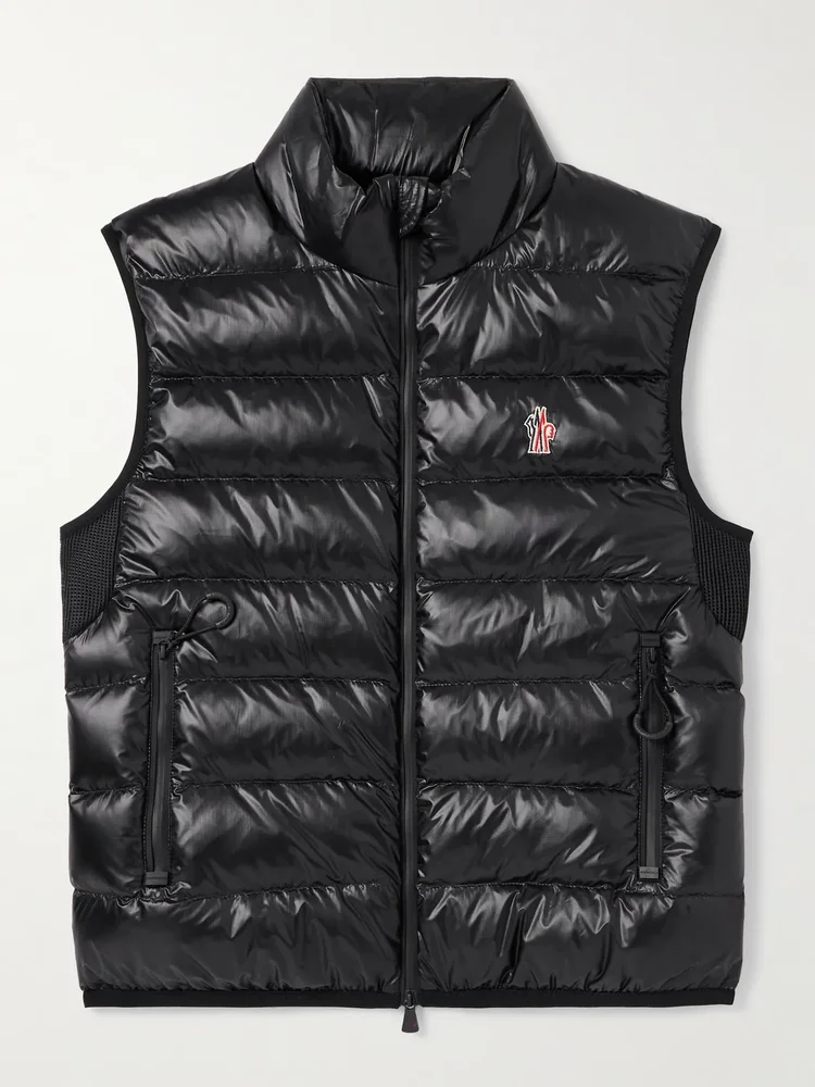 Logo-Appliquéd Mesh-Trimmed Quilted Ripstop and Stretch-Jersey Down Gilet