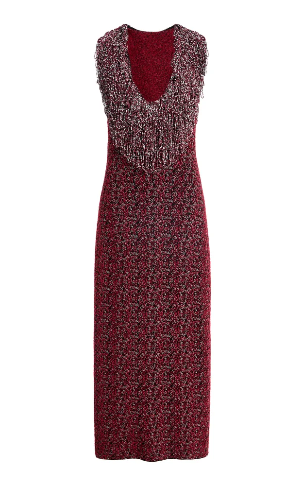 The Amara Bead-Embroidered Jacquard Midi Sheath Dress