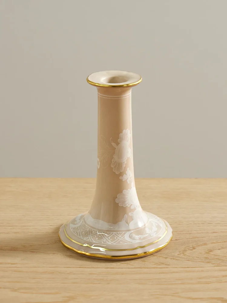 Antico Doccia gold-plated porcelain candleholder