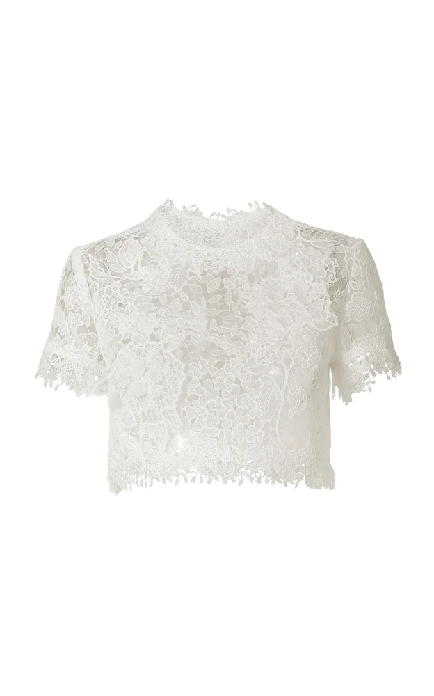 Cropped Hydrangea Floral Lace Top
