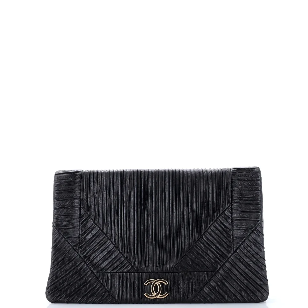 Chanel Coco Pleats Flap Clutch Pleated Crumpled Calfskin Medium